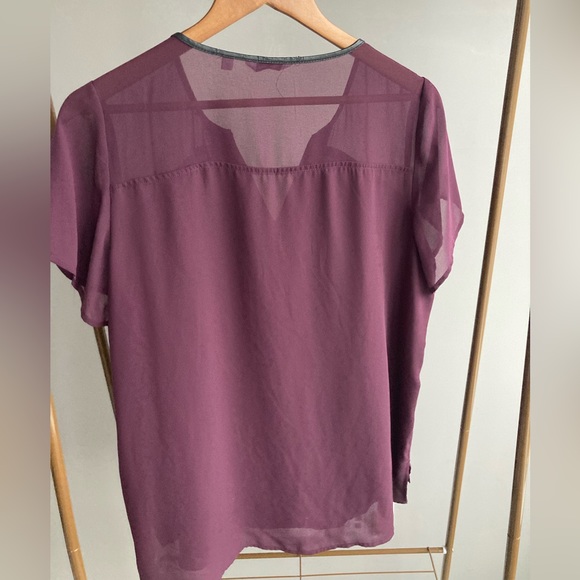 Reitmans Deep Maroon short sleeve blouse with faux leather black trim detail - Picture 4 of 4